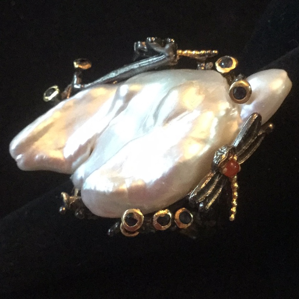 HOLD FOR Deborah  RARE, BAROQUE GENUINE PEARL & RUBY RING - Picture 2 of 8